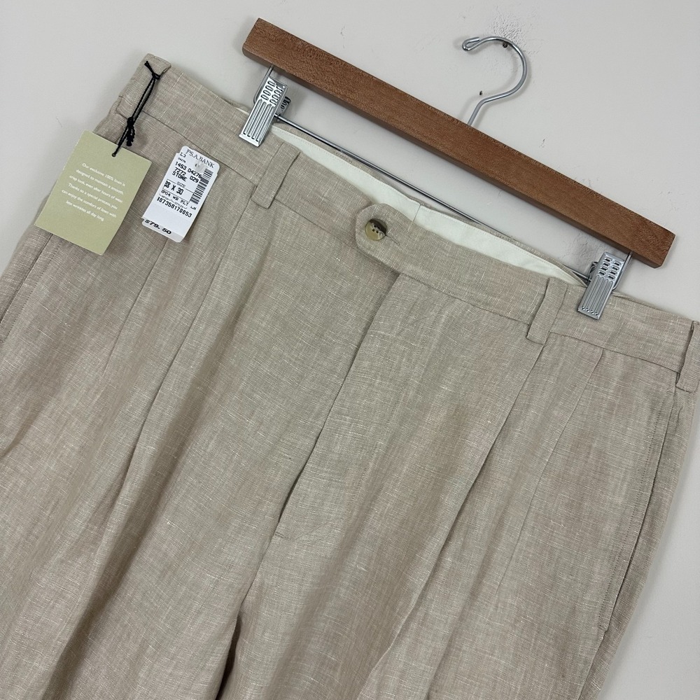 Jos. A. Bank Beige Pants Stone Linen Pleated Front Wrinkle Resistant Mens 38x30